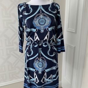 J. McLaughlin Navy Blue Westminster 3/4 sleeve Boatneck Dress
